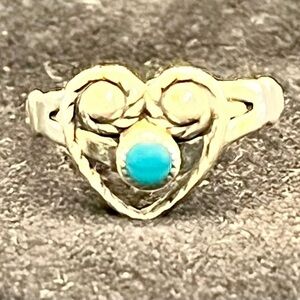 1930s Bell Trading Post Sterling Silver Turquoise Ring 6.5 Open Heart Design